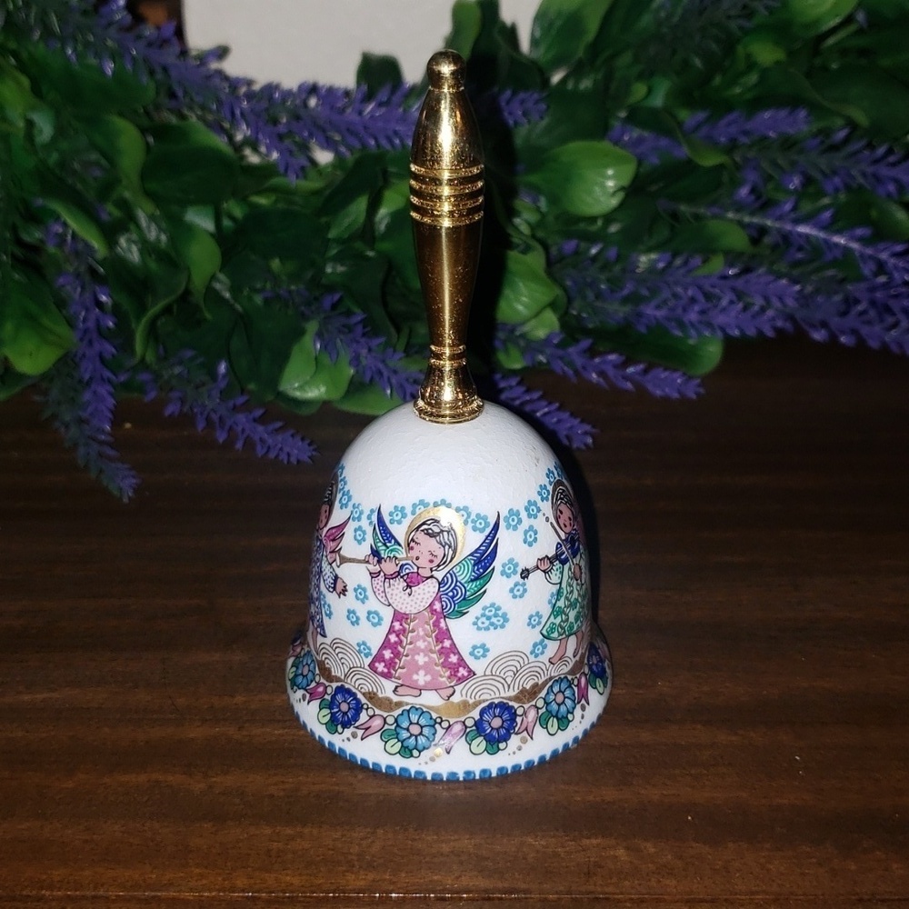 STUDIO STEINBOCK AUSTRIA TABLE BELL BRASS ENAMEL PORCELAIN ELISABETH ANGEL